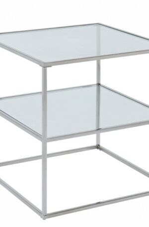 Table de chevet - 1 tablette - Verre trempé et acier - Doré - KOHANA