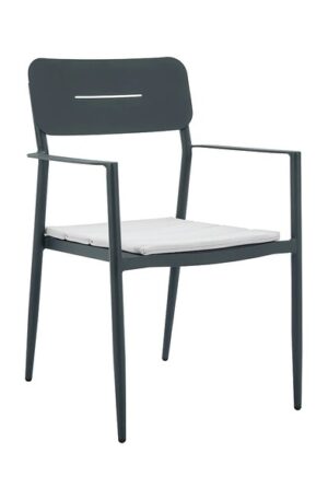Fauteuil de jardin empilable en aluminium avec coussin blanc - Anthracite
