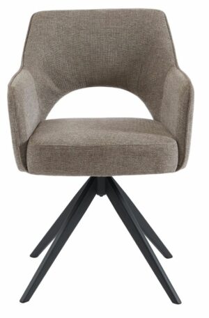 Chaise pivotante avec accoudoirs en tissu et métal noir - Taupe - KONYA