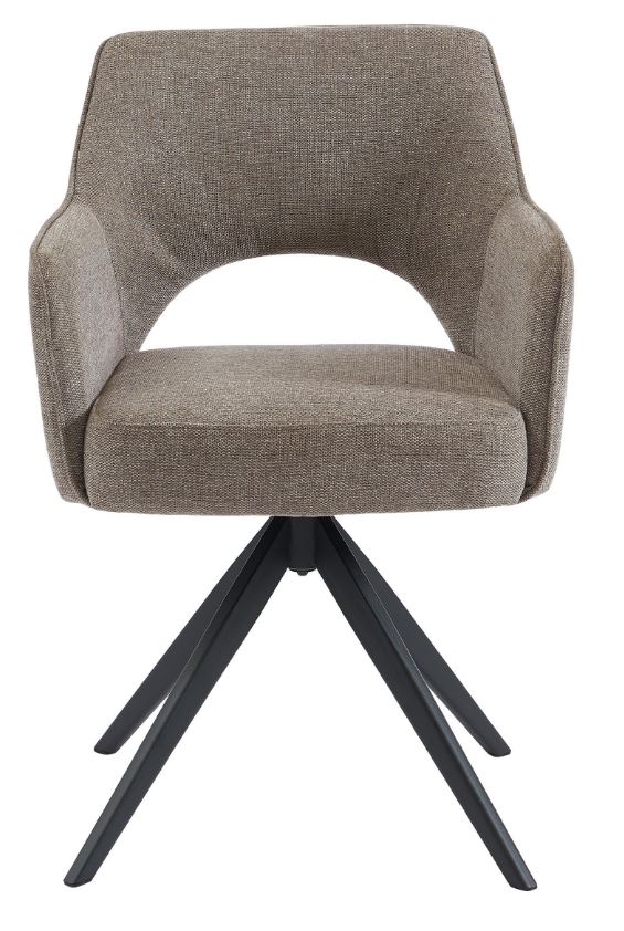 Chaise pivotante avec accoudoirs en tissu et métal noir - Taupe - KONYA