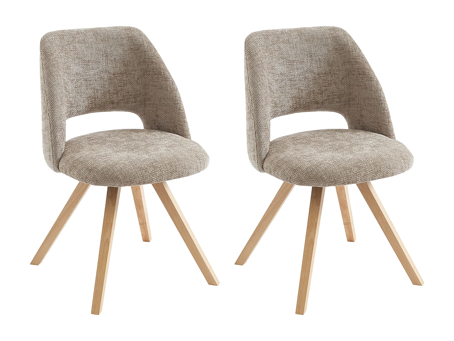 Lot de 2 chaises en tissu et bois d'hévéa - Taupe - VESIANI – Image 5