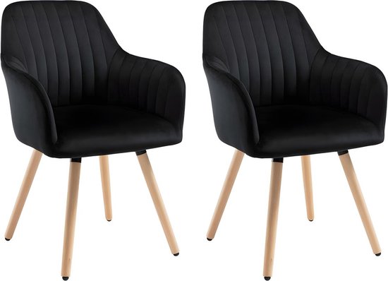 Lot de 2 chaises avec accoudoirs en velours et métal noir - Beige - ELEANA – Image 3