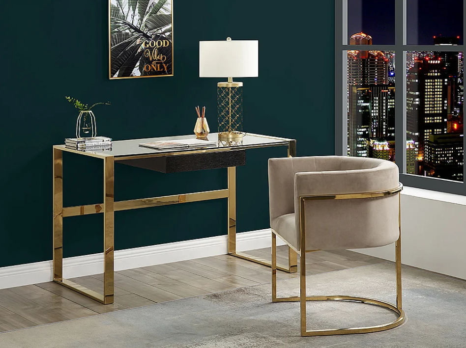 Chaise avec accoudoirs - Velours et acier inoxydable - Beige et doré