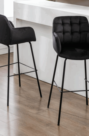 Lot de 2 tabourets de bar en velours et métal - Noir