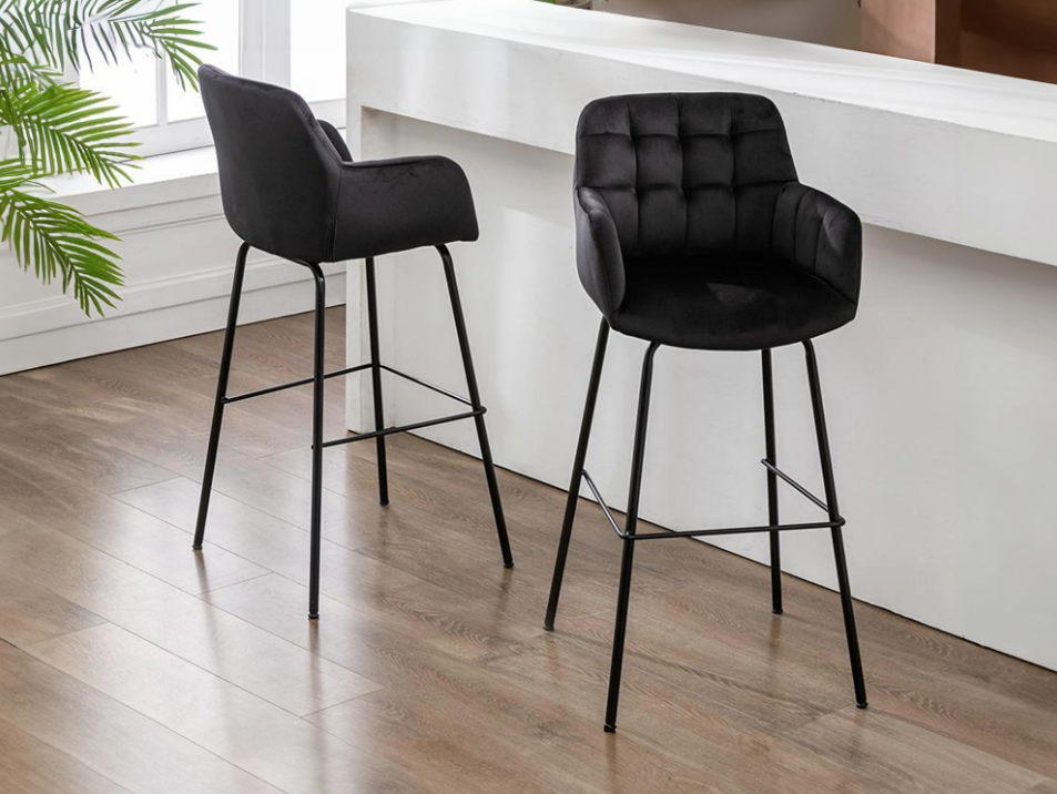 Lot de 2 tabourets de bar en velours et métal - Noir