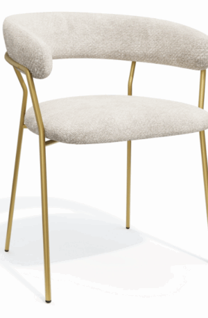 Chaises Lily velours tramé crème pieds dorés