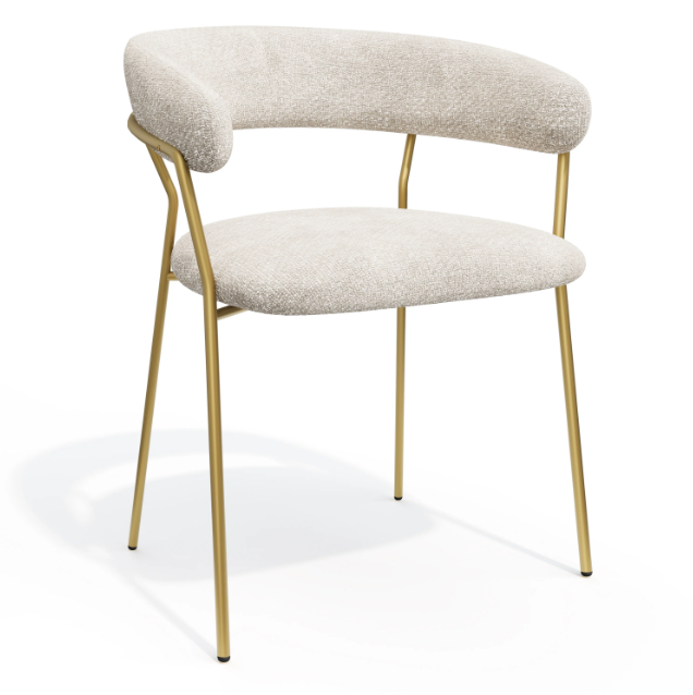 Chaises Lily velours tramé crème pieds dorés