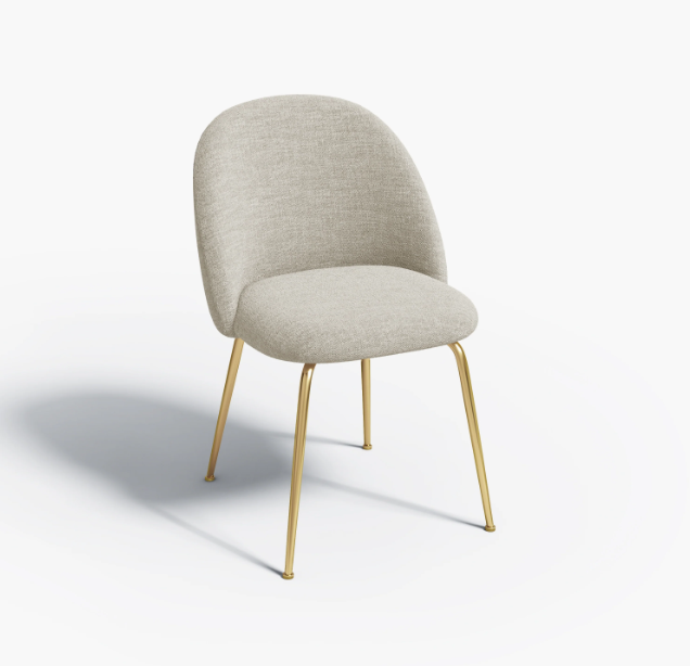 Chaises Ella Tissu Tramé toucher doux Beige Pieds Or chrome