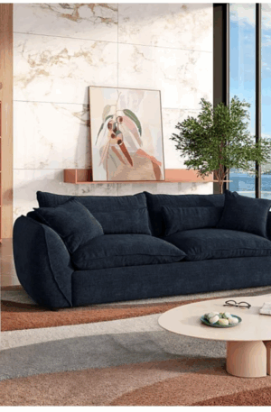 Canapé 4 places déhoussable en tissu garni de plumes - Bleu nuit - Oryel