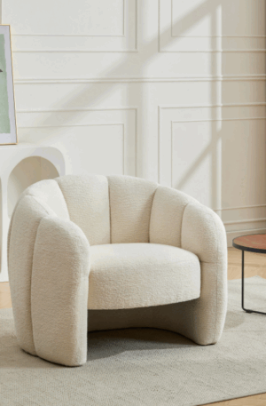 Fauteuil coquillage en tissu chenille beige