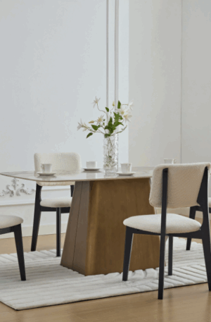 Chaises en tissu bouclette et bois d'hévéa - Blanc et Noir