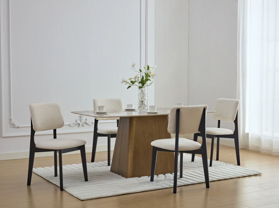 Chaises en tissu bouclette et bois d'hévéa - Blanc et Noir