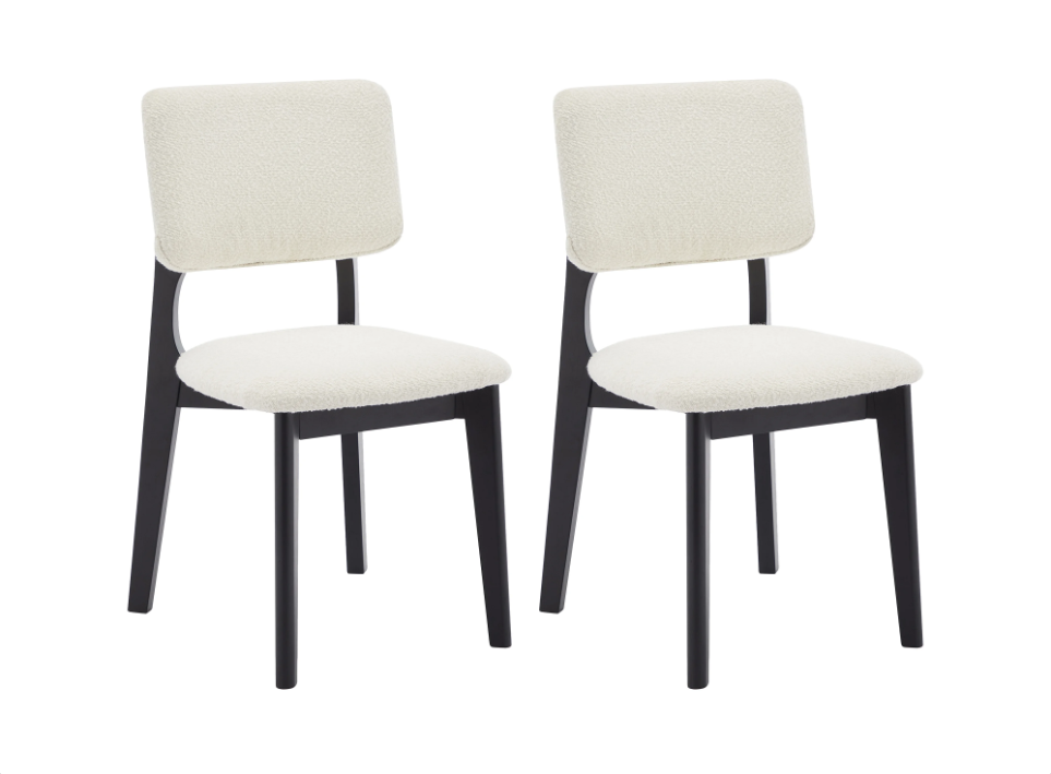 Chaises en tissu bouclette et bois d'hévéa - Blanc et Noir