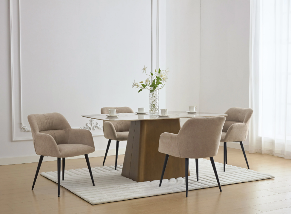 Lot de 2 chaises avec accoudoirs en tissu et métal noir - Beige- HEKA