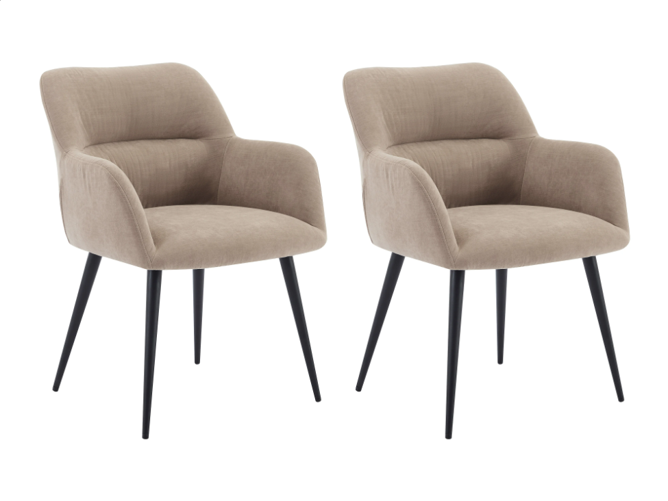 Lot de 2 chaises avec accoudoirs en tissu et métal noir - Beige- HEKA – Image 2
