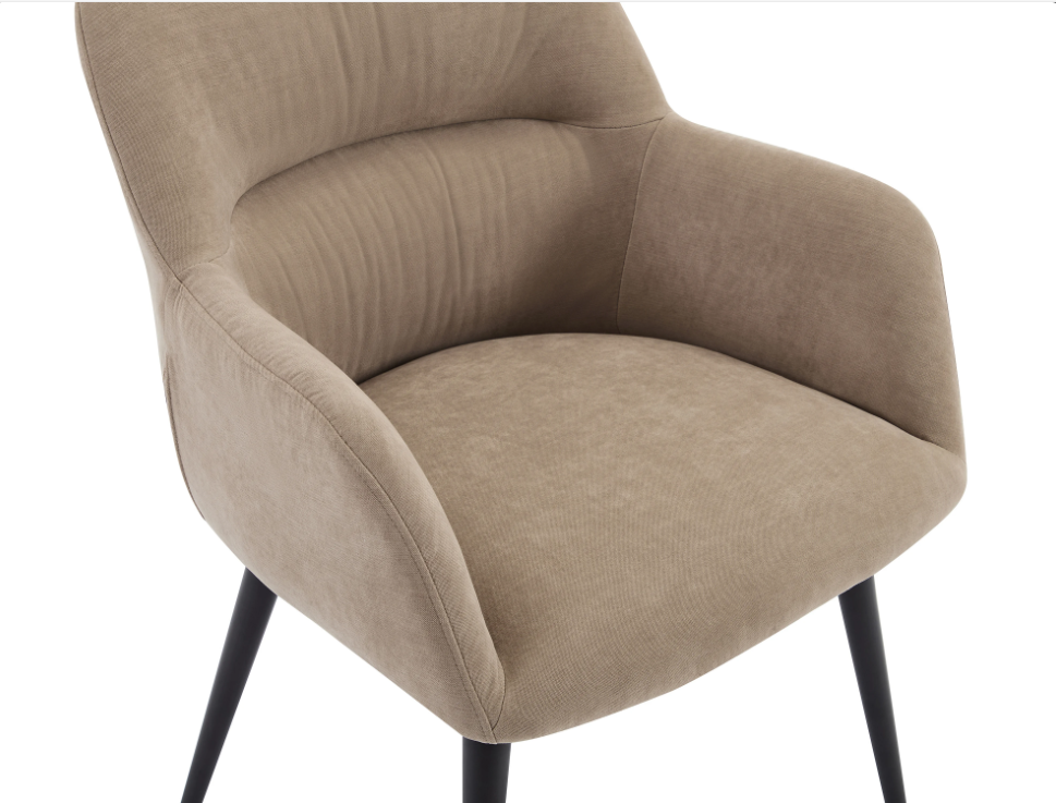 Lot de 2 chaises avec accoudoirs en tissu et métal noir - Beige- HEKA – Image 3