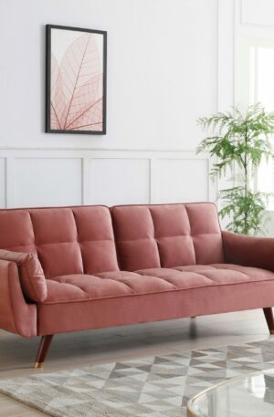 Canapé 3 places convertible clic-clac en velours rose GULCAN