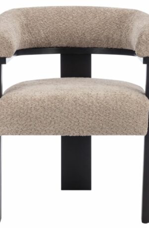 Chaise avec accoudoirs en tissu bouclette et bois d'hévéa