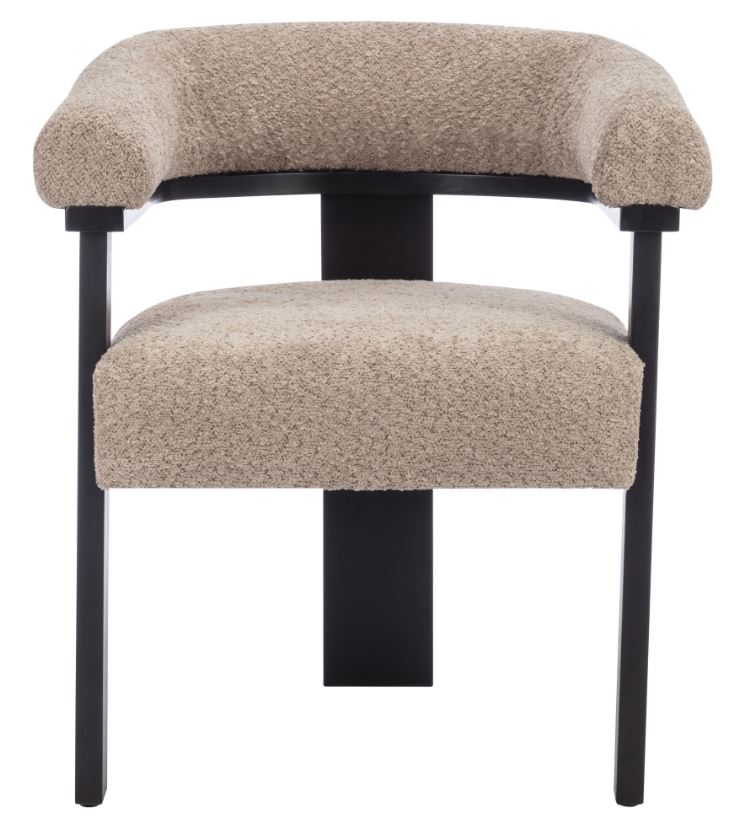 Chaise avec accoudoirs en tissu bouclette et bois d'hévéa