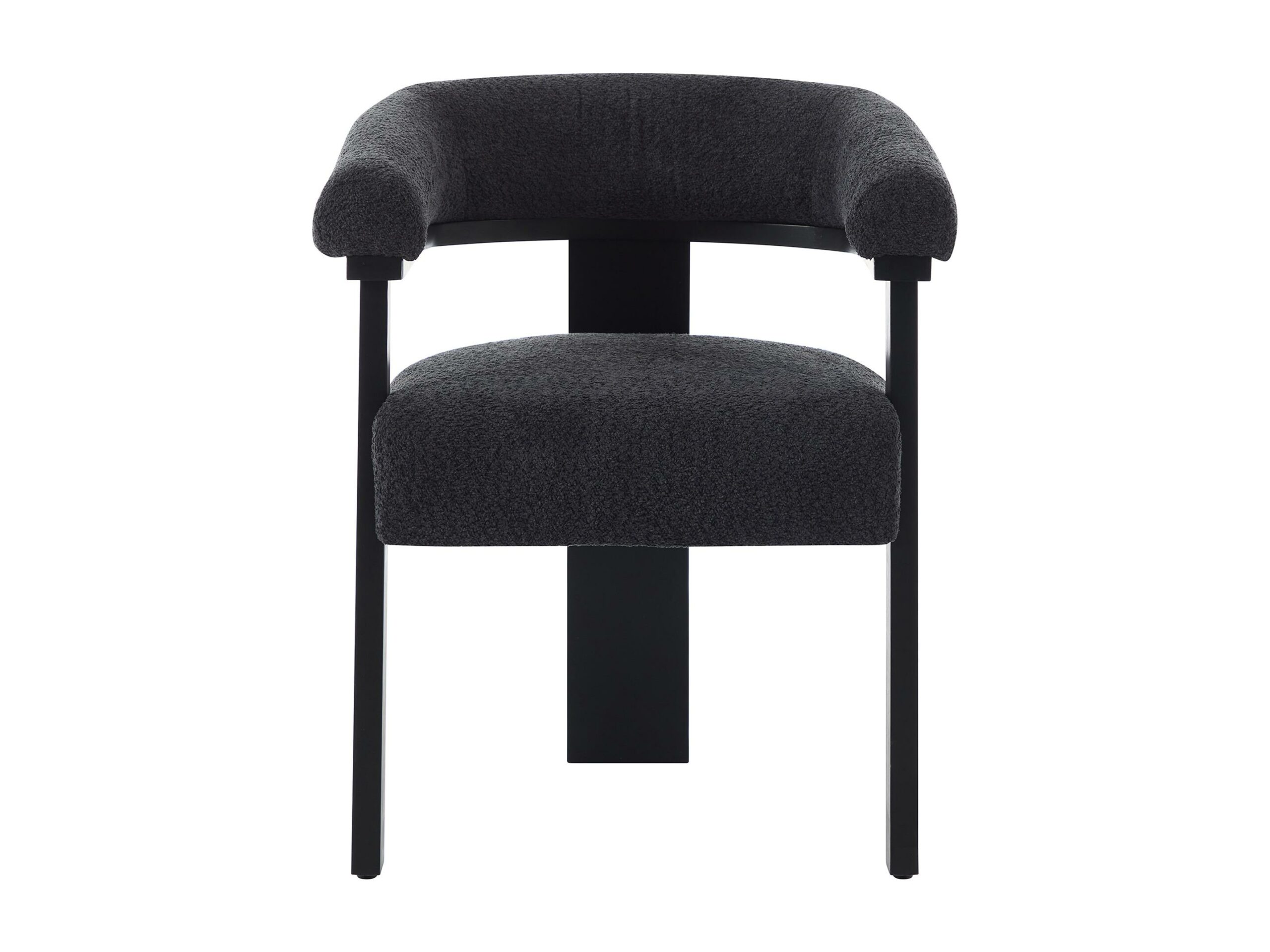 Chaise avec accoudoirs en tissu noir bouclette et bois d'hévéa - Noir – Image 5