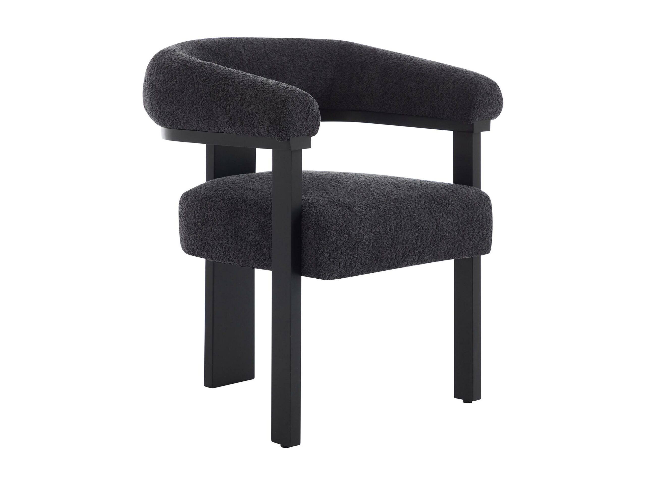 Chaise avec accoudoirs en tissu noir bouclette et bois d'hévéa - Noir – Image 4