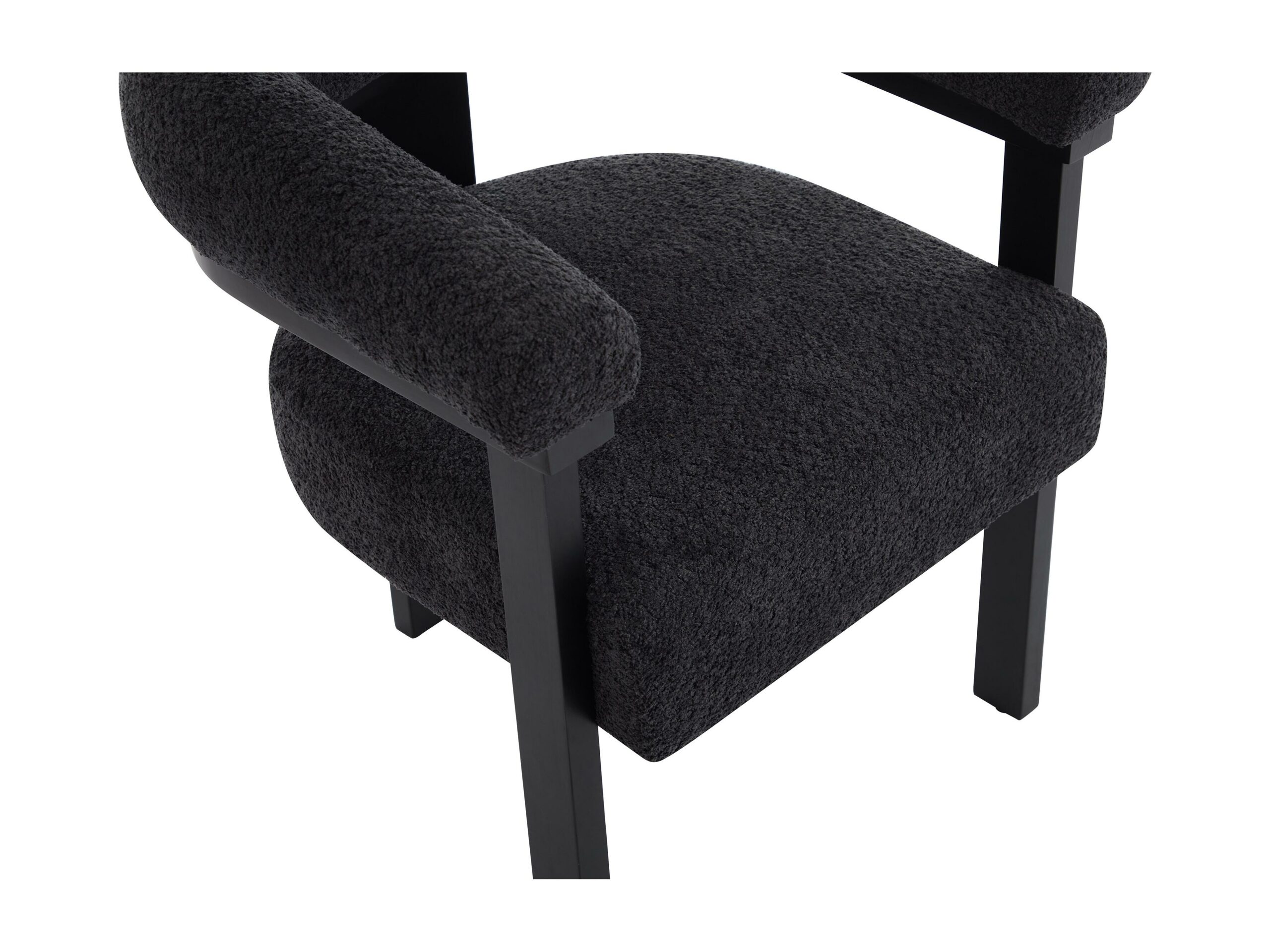 Chaise avec accoudoirs en tissu noir bouclette et bois d'hévéa - Noir – Image 2