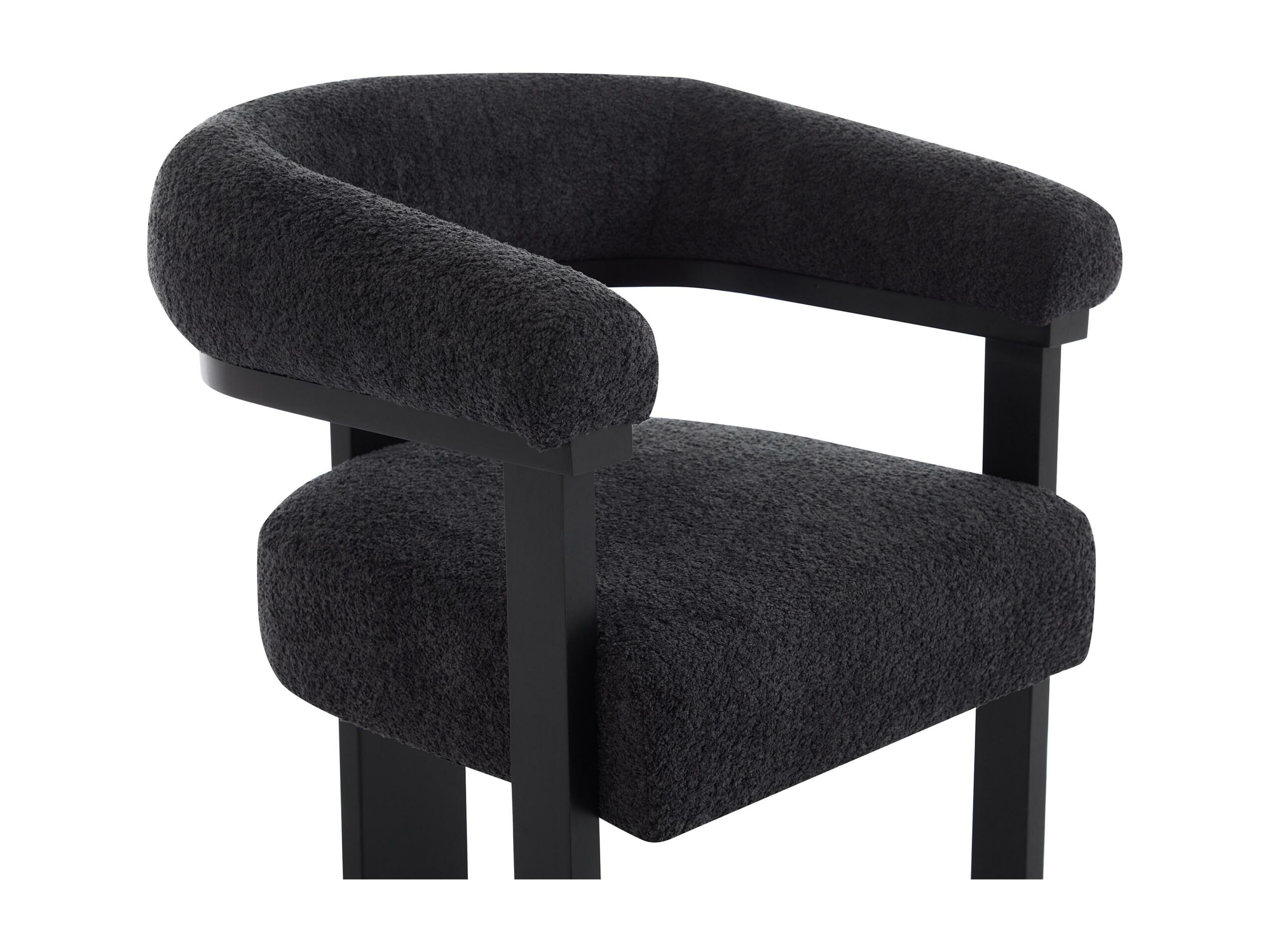 Chaise avec accoudoirs en tissu noir bouclette et bois d'hévéa - Noir – Image 3