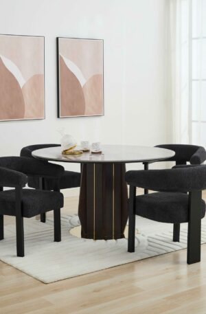 Chaise avec accoudoirs en tissu noir bouclette et bois d'hévéa - Noir