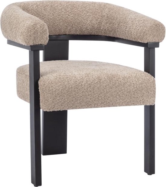 Chaise avec accoudoirs en tissu bouclette et bois d'hévéa – Image 2