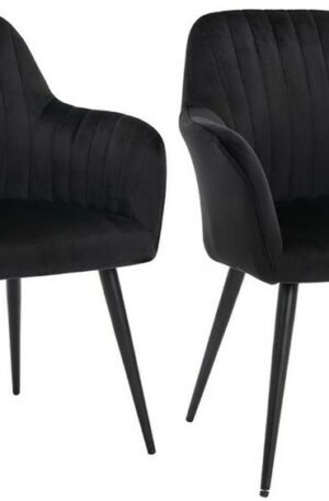 Lot de 2 chaises avec accoudoirs en velours et métal noir - Beige - ELEANA