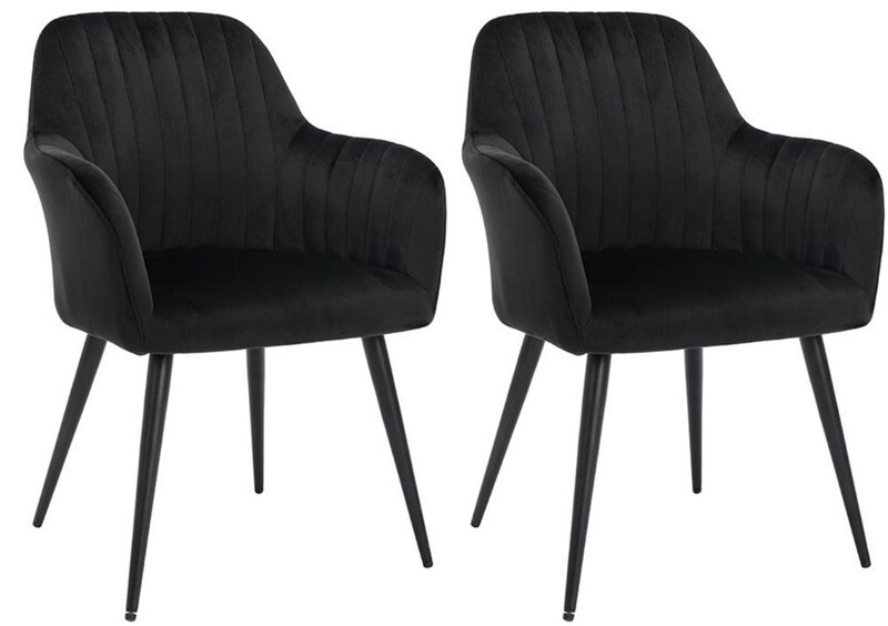 Lot de 2 chaises avec accoudoirs en velours et métal noir - Beige - ELEANA