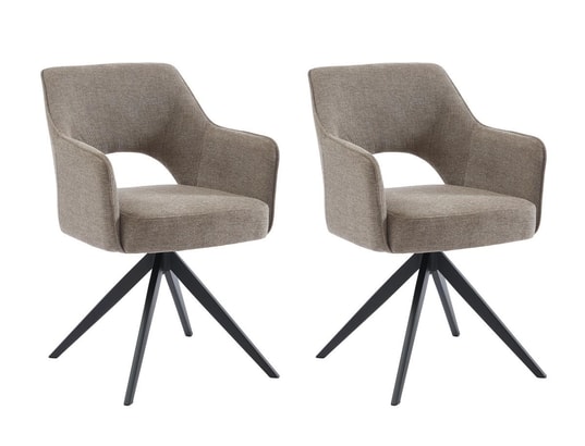 Chaise pivotante avec accoudoirs en tissu et métal noir - Taupe - KONYA – Image 3