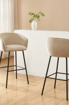 Lot de 2 tabourets en tissu et métal noir - Beige