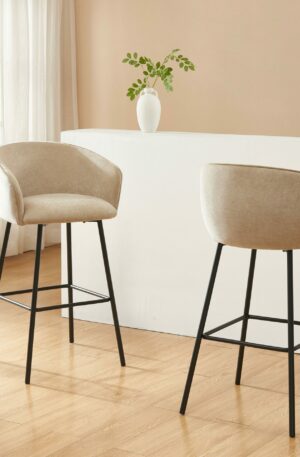 Lot de 2 tabourets en tissu et métal noir - Beige