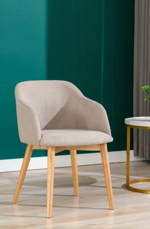 Chaise avec accoudoirs - Tissu et hévéa - Beige - JELISA en déstockage en ligne et en magasin.