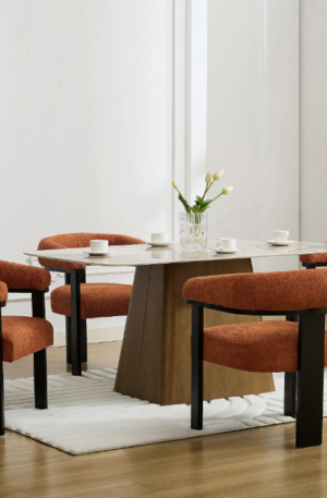 Chaise avec accoudoirs en tissu bouclette et bois d'hévéa noir - Terracotta - LIVELIA de Pascal MORABITO