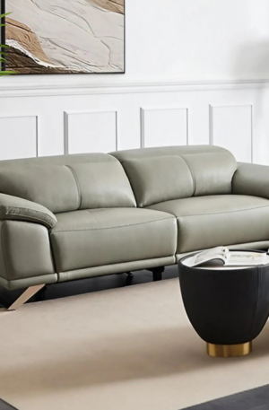 Canapé 3 places relax électrique en cuir de vachette gris clair AZIDEE II