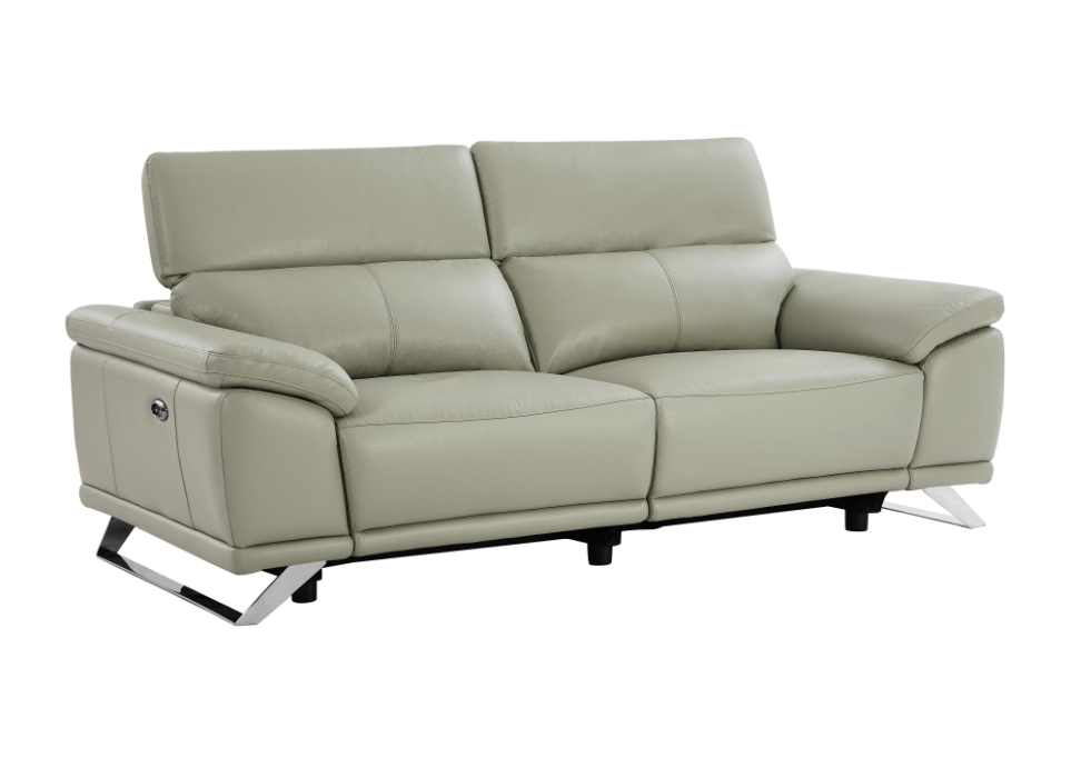 Canapé 3 places relax électrique en cuir de vachette gris clair AZIDEE II