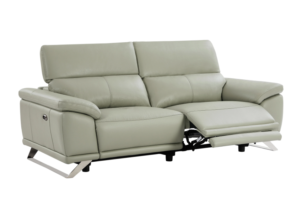 Canapé 3 places relax électrique en cuir de vachette gris clair AZIDEE II