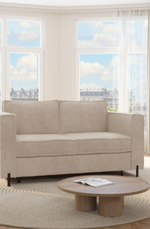 Canapé 4 places convertible express en tissu texturé beige - Couchage 160 cm - Matelas 14 cm - ELORYA