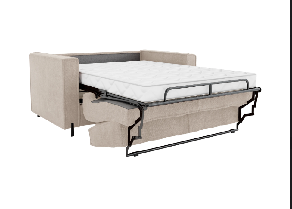Canapé 4 places convertible express en tissu texturé beige - Couchage 160 cm - Matelas 14 cm - ELORYA