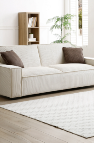 Canapé 3 places convertible en velours côtelé beige