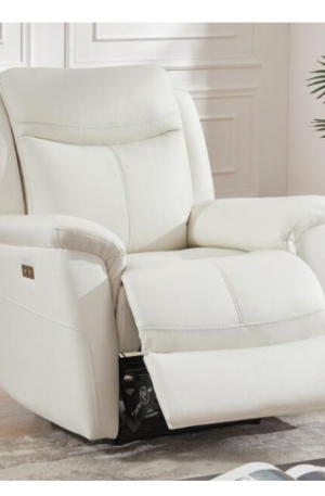 Fauteuil relax électrique en cuir de vachette blanc NOMAJO