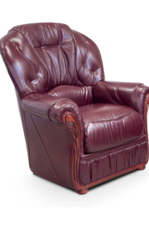 Fauteuil 100% cuir de buffle bordeaux DAPHNE