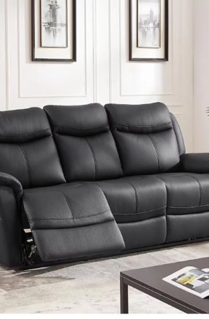 Canapé 3 places relax électrique en cuir de vachette noir NOMAJO