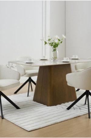 Chaise pivotante avec accoudoirs en tissu texturé et métal noir - Crème - VEXONI