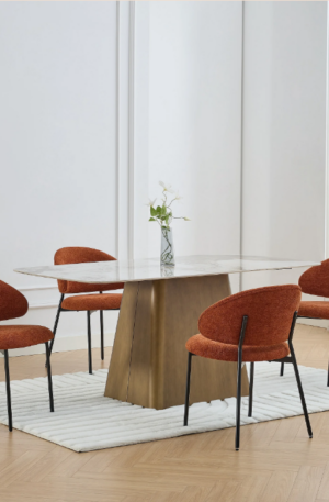 Chaise en tissu texturé et métal noir - Terracotta - VOSINIA