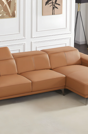 Canapé d'angle droit en cuir de buffle camel ANDOR
