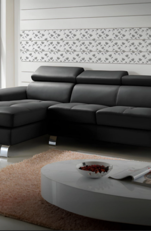 Canapé d'angle cuir MISHIMA - Noir - Angle gauche