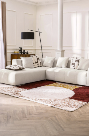 Grand canapé d'angle gauche en velours côtelé fines côtes beige NAEMIA